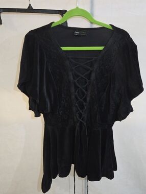 Black Velvet Lace-Up Peplum Top